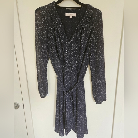 Loft Navy and White Speckled Cinch Waist Dress - Picture 12 of 12